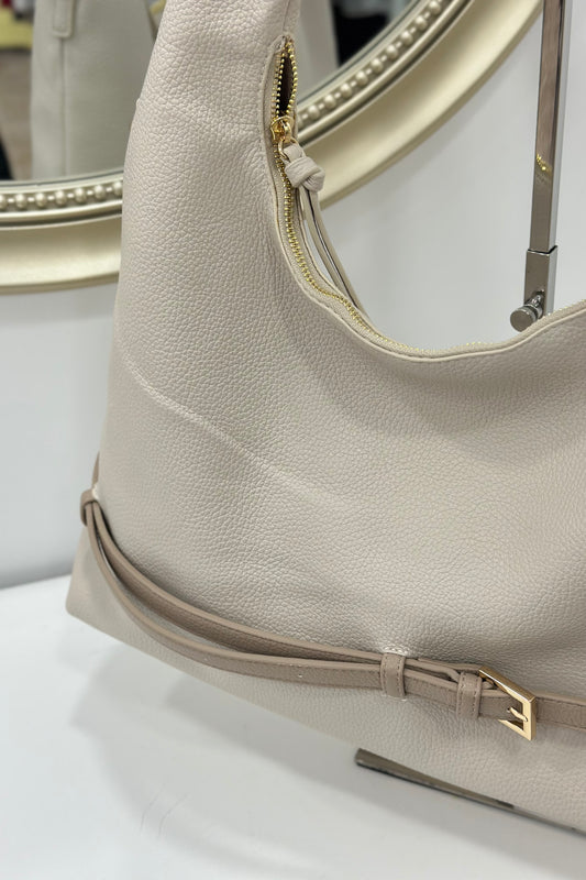 Γυναικεία Τσάντα Ώμου Sylvia - Off-White Hobo Bag με Ζώνη