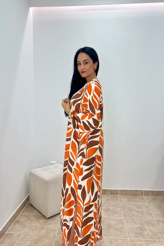 Spetses Kaftan – Πορτοκαλί / Καφέ Μάξι Καφτάνι