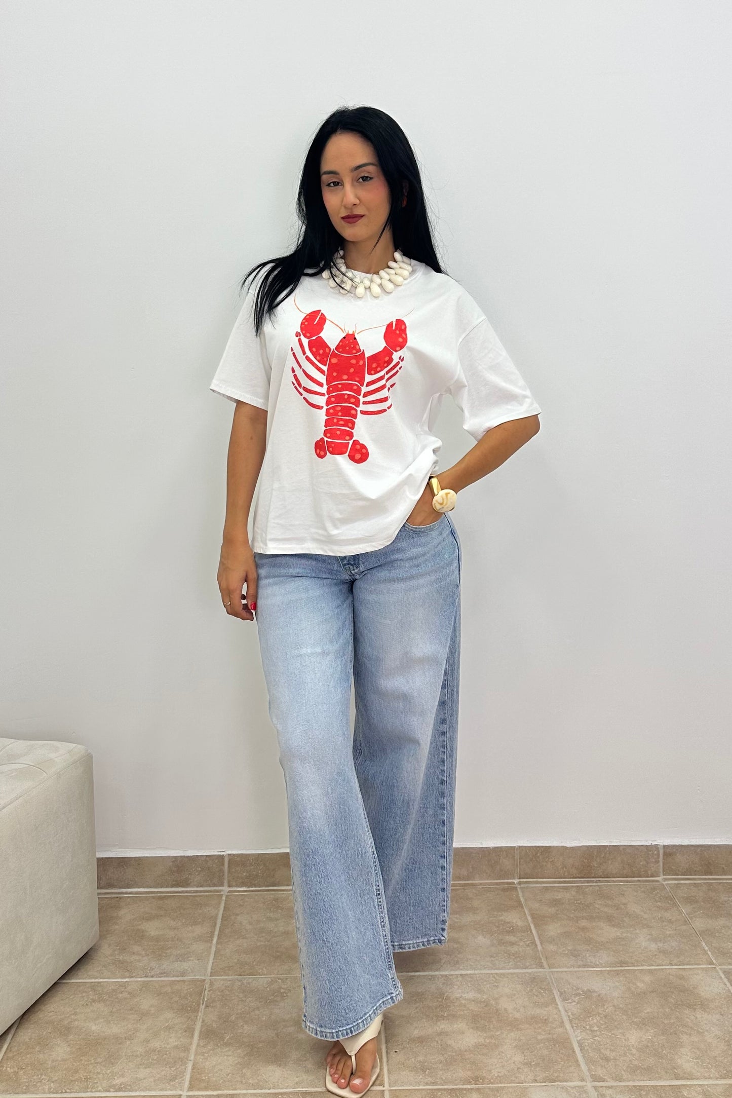 Lobster T-shirt-Λευκό Cotton Μπλουζάκι