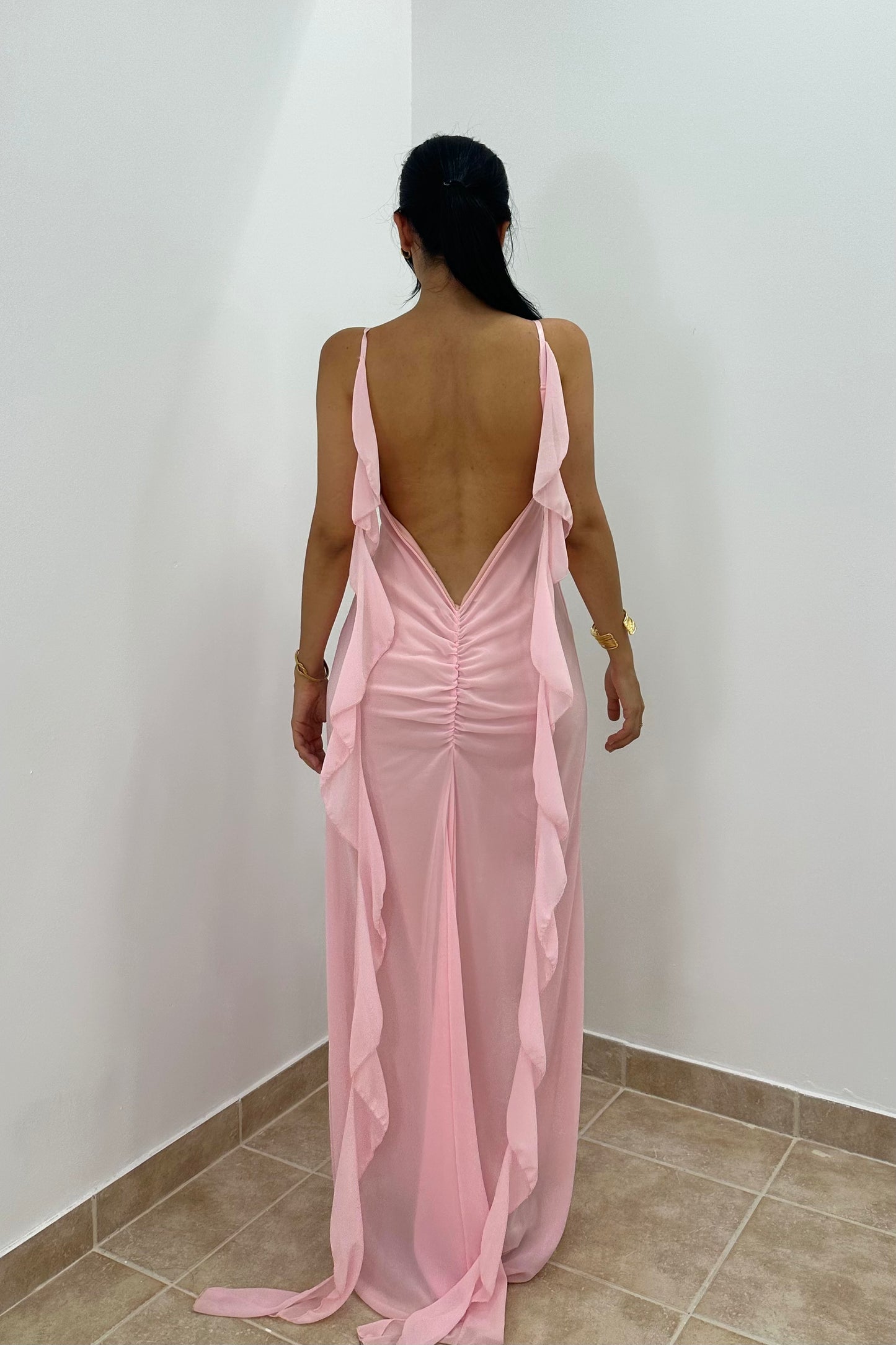 Celeste Maxi Φόρεμα με Ανοιχτή Πλάτη – Ροζ