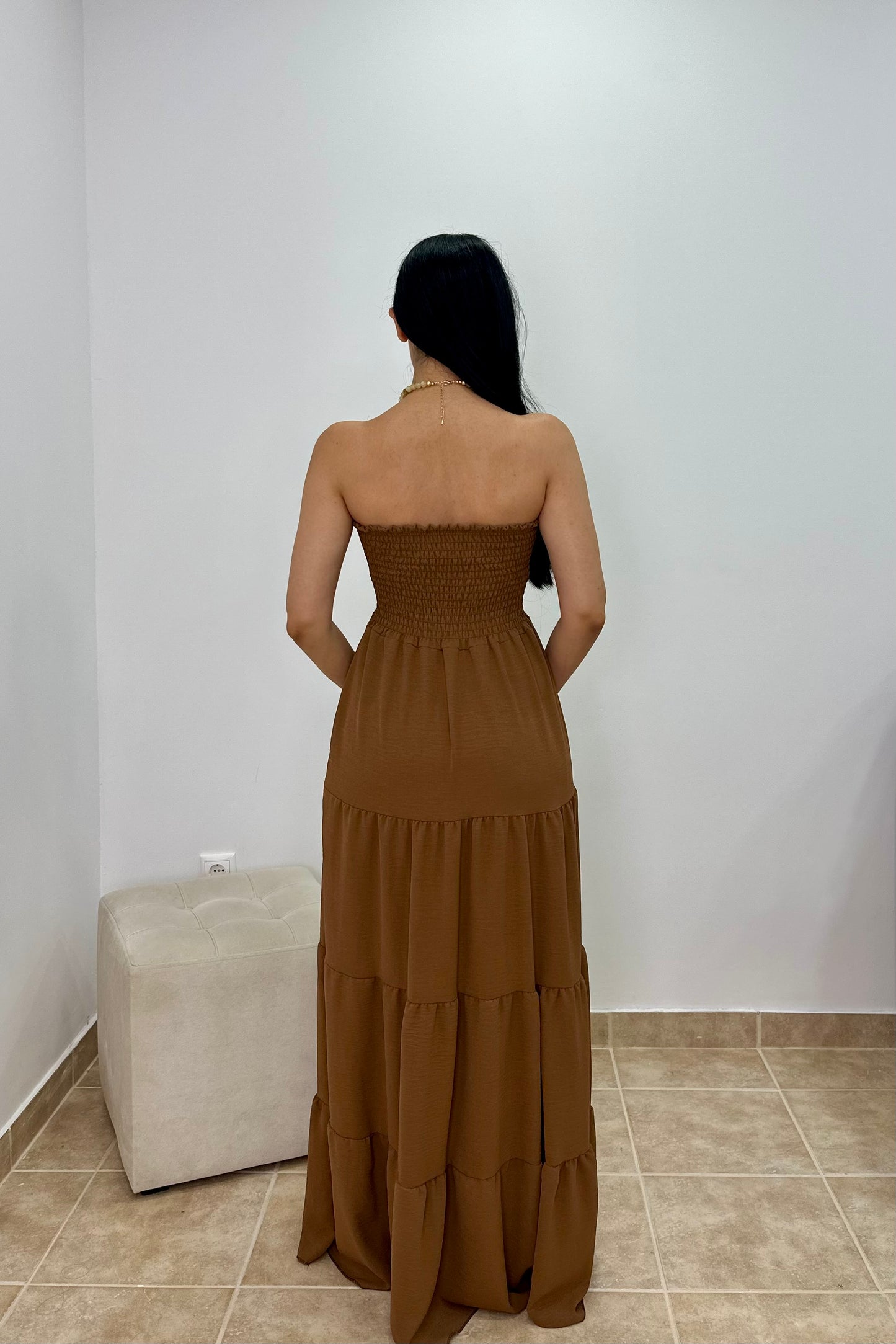 Sienna Μάξι Στράπλες Φόρεμα με Σφηκοφωλιά