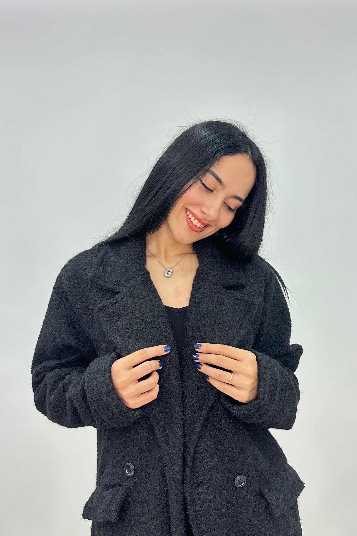 Noir Bouclé Oversized Coat