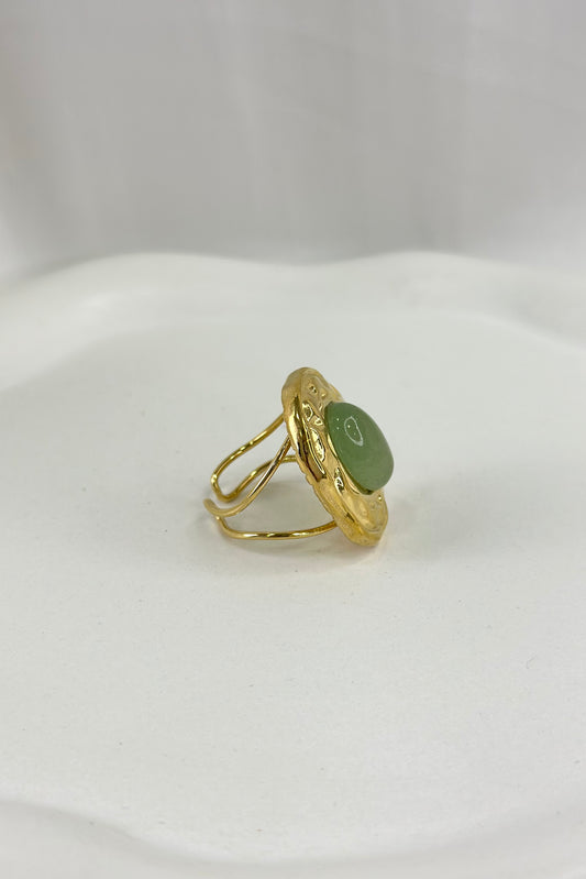 Sage Ring: Ρυθμιζόμενο Δαχτυλίδι από Ανοξείδωτο Ατσάλι με Πράσινο Λίθο