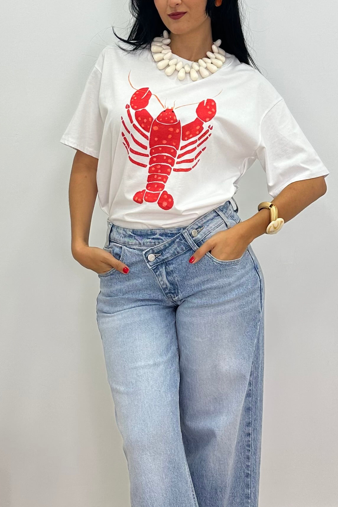 Lobster T-shirt-Λευκό Cotton Μπλουζάκι