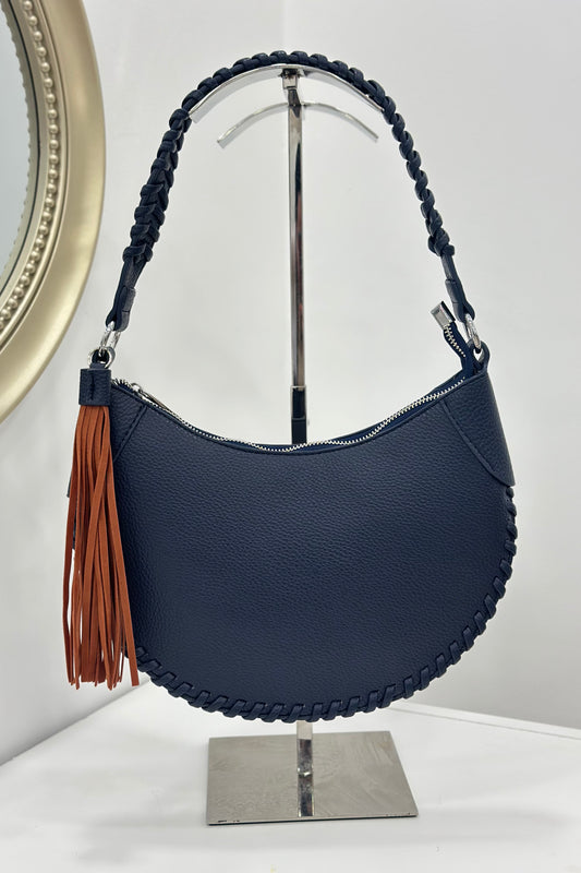 Γυναικεία Τσάντα Μισοφέγγαρο Boho Crescent Bag με Πλεκτές Λεπτομέρειες