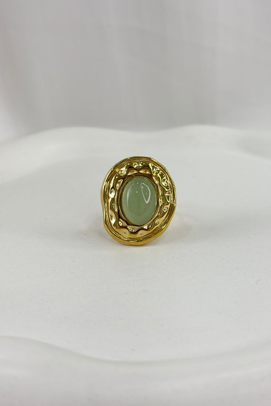 Sage Ring: Ρυθμιζόμενο Δαχτυλίδι από Ανοξείδωτο Ατσάλι με Πράσινο Λίθο
