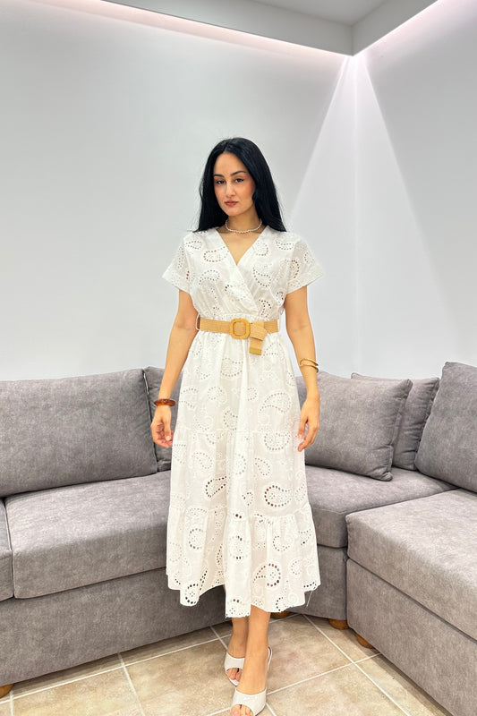 Βαμβακερό Μάξι Φόρεμα Broderie Anglaise