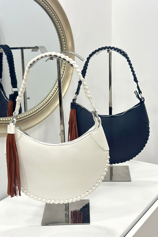 Γυναικεία Τσάντα Μισοφέγγαρο Boho Crescent Bag με Πλεκτές Λεπτομέρειες