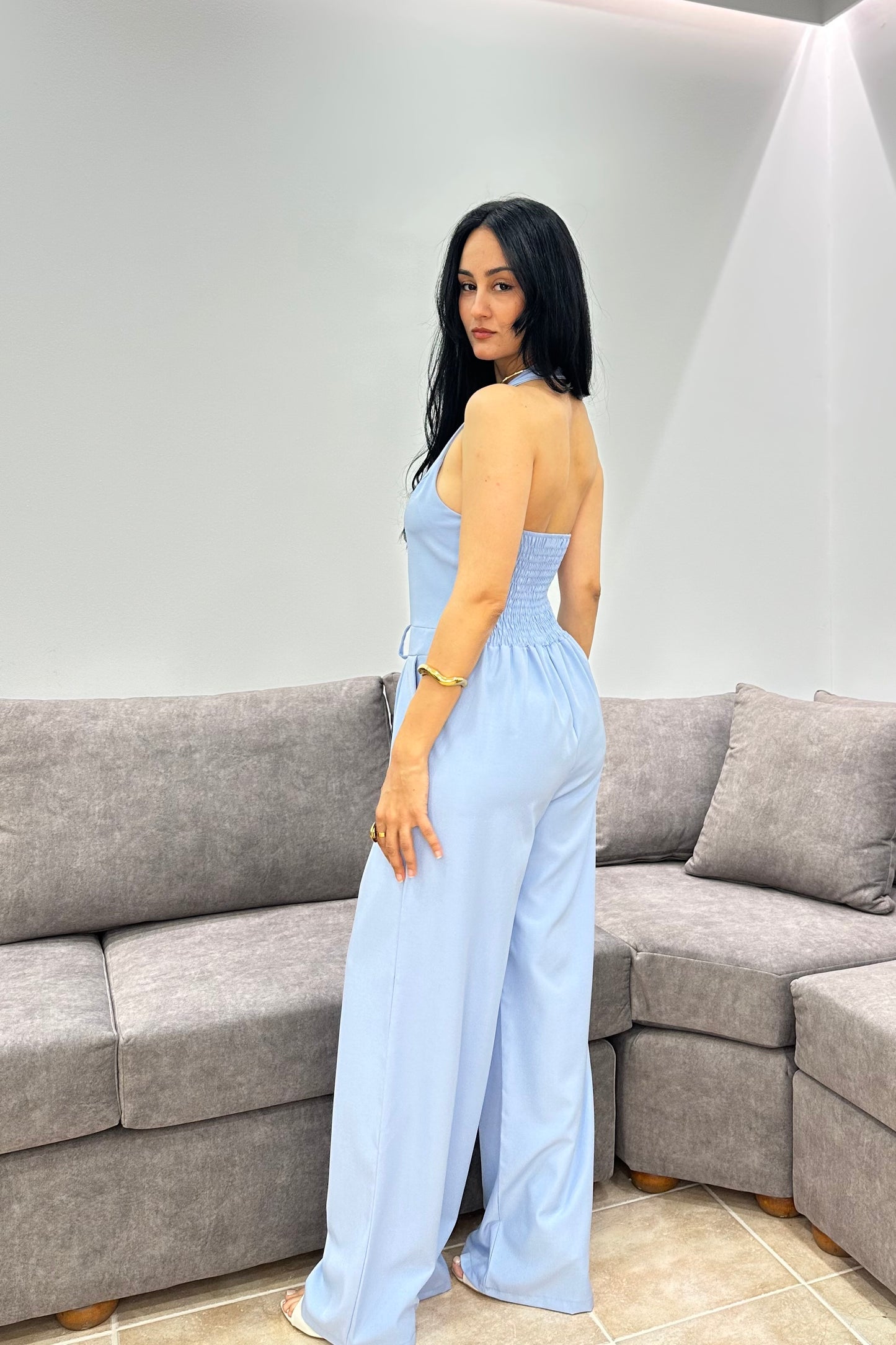 Ολόσωμη Φόρμα με Ανοιχτή Πλάτη: Sky Blue Jumpsuit