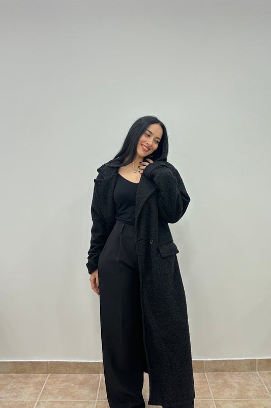 Noir Bouclé Oversized Coat