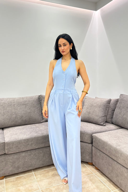 Ολόσωμη Φόρμα με Ανοιχτή Πλάτη: Sky Blue Jumpsuit
