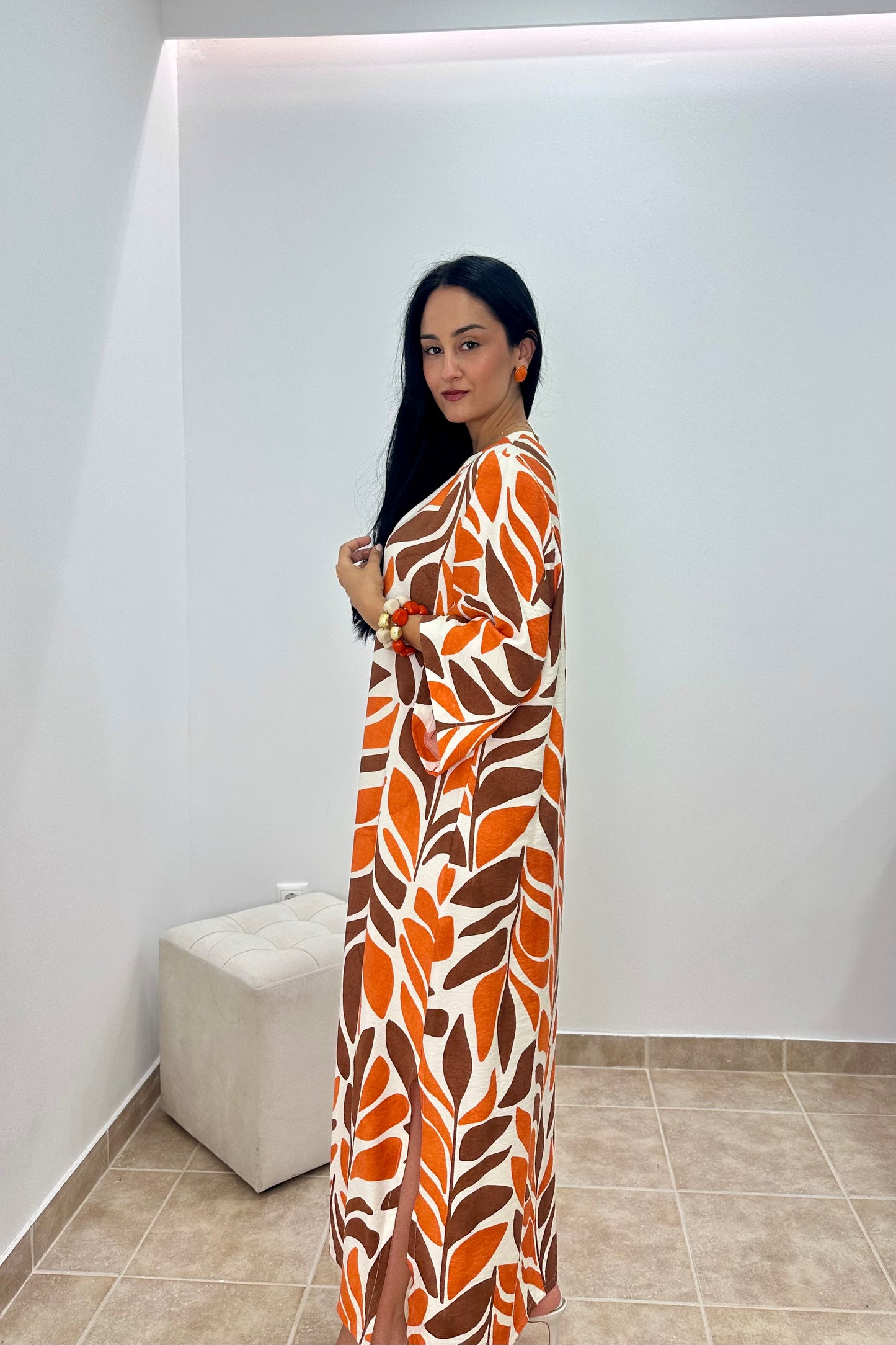 Spetses Kaftan – Πορτοκαλί / Καφέ Μάξι Καφτάνι