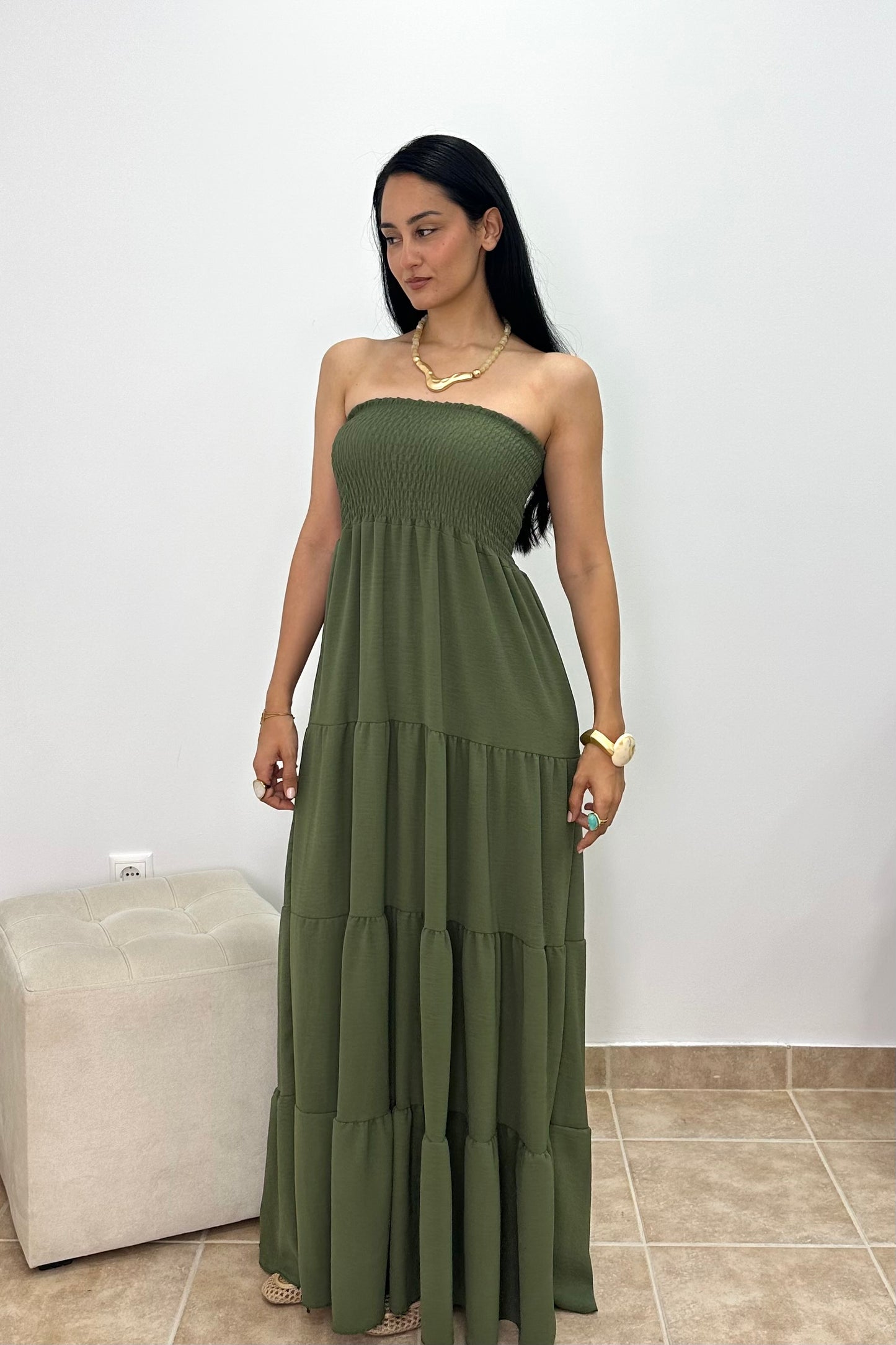Sienna Μάξι Στράπλες Φόρεμα με Σφηκοφωλιά