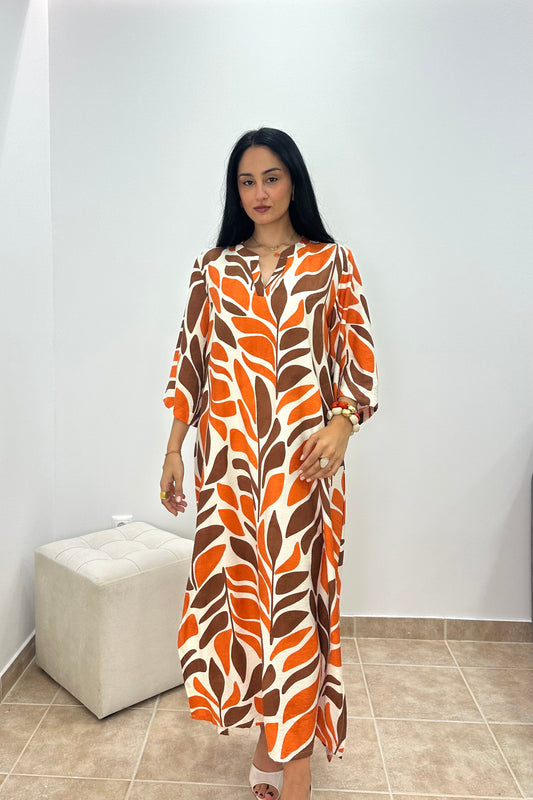 Spetses Kaftan – Πορτοκαλί / Καφέ Μάξι Καφτάνι