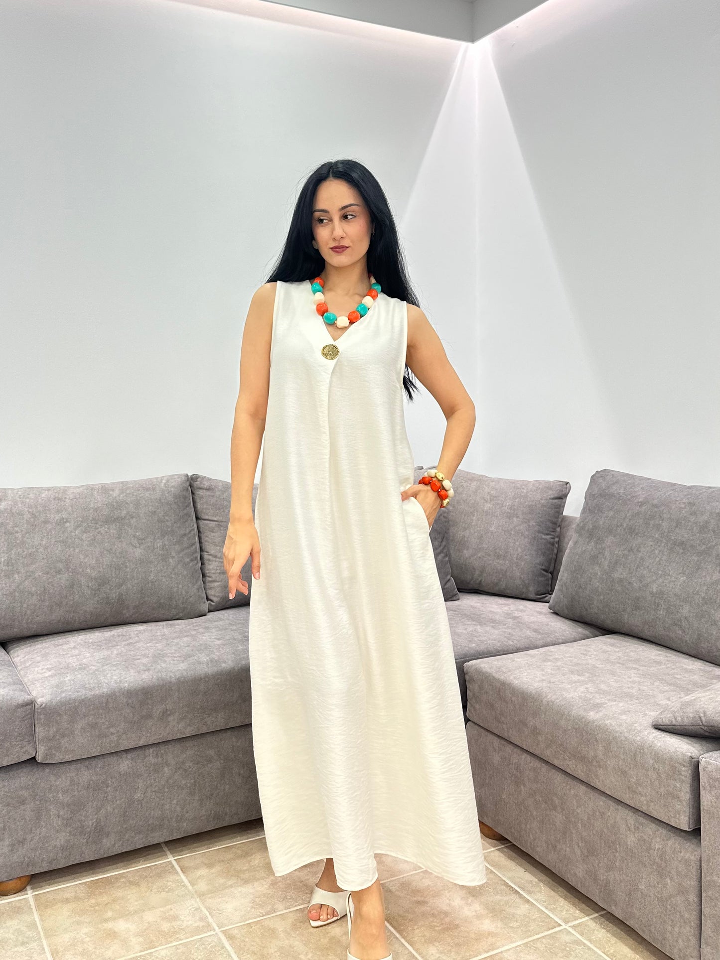 Λινό Φόρεμα με Τσέπες- Silia Dress